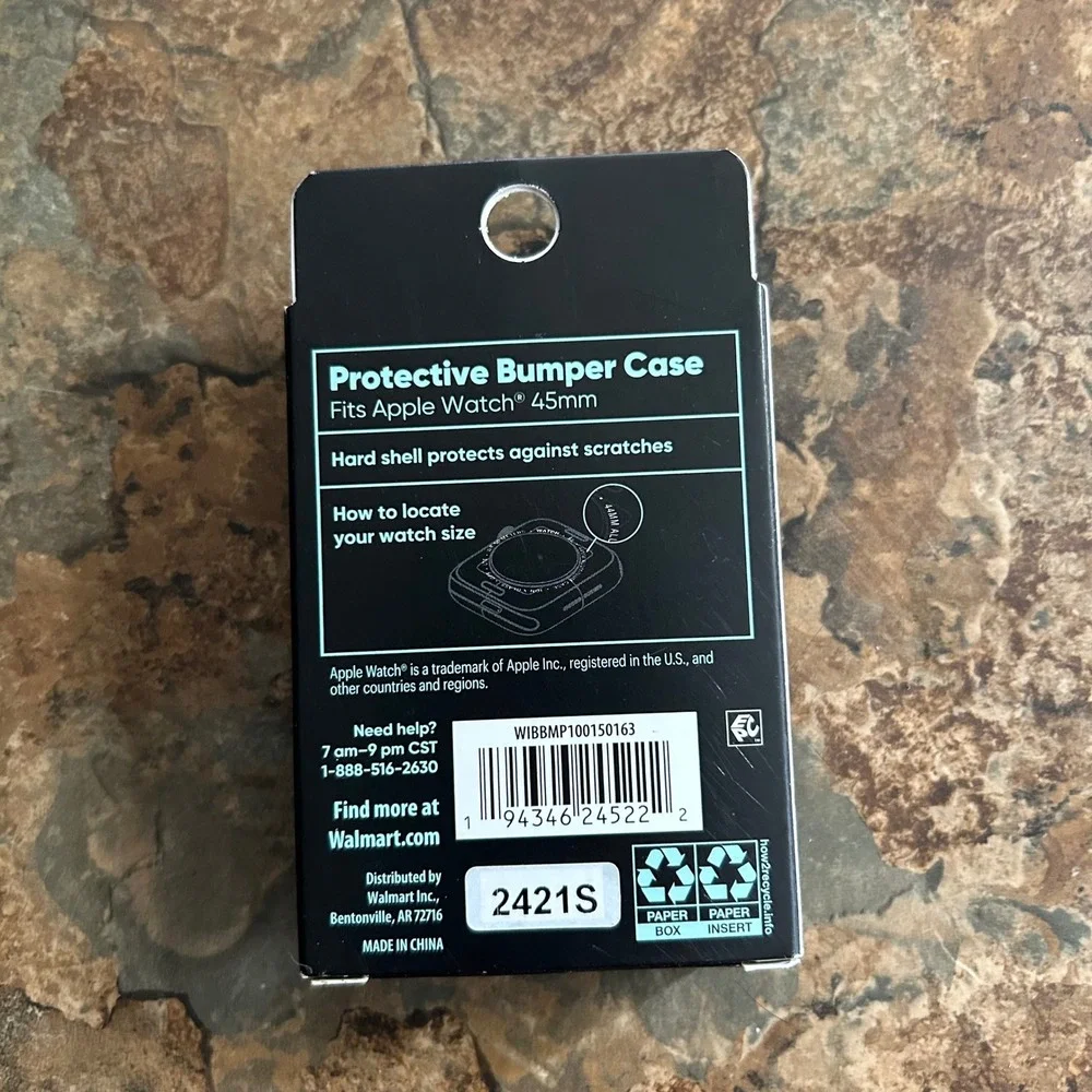 Onn. Protective Bumper Case For Apple Watch 45mm Clear Plastic